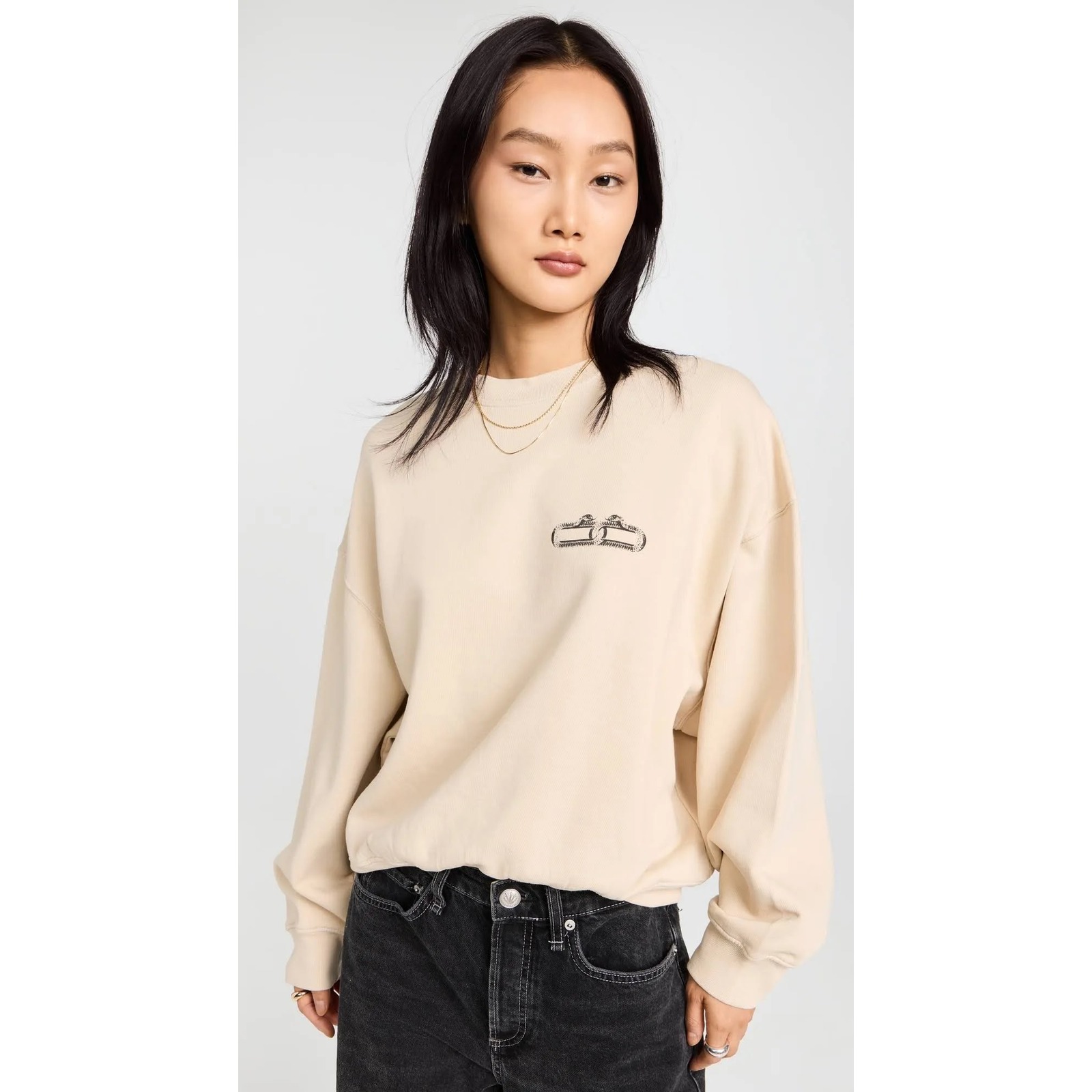 Anine Bing Graphic Sweatshirt Womens Medium Beige Snake Abandon Self Doubt M
